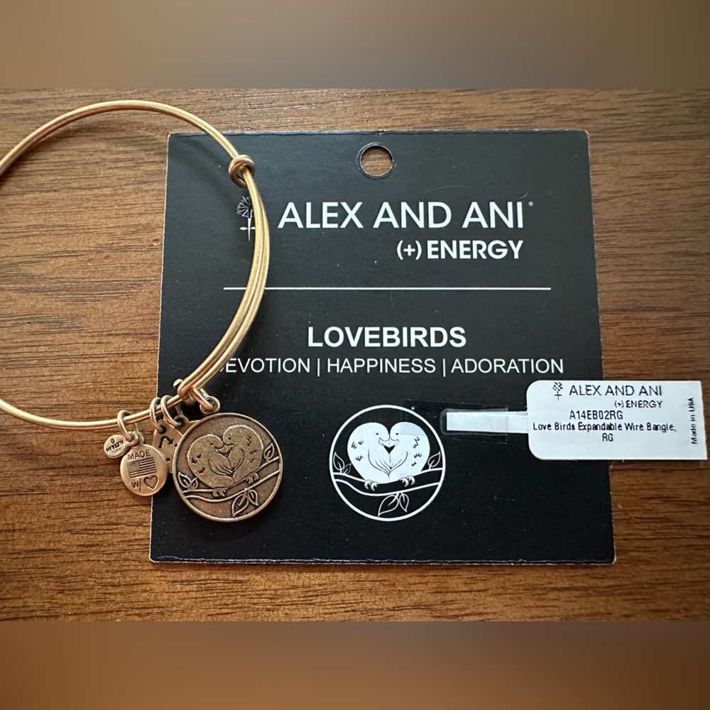 Alex and Ani Vintage 2014 Russian Gold “Lovebirds” expandable Charm Bracelet